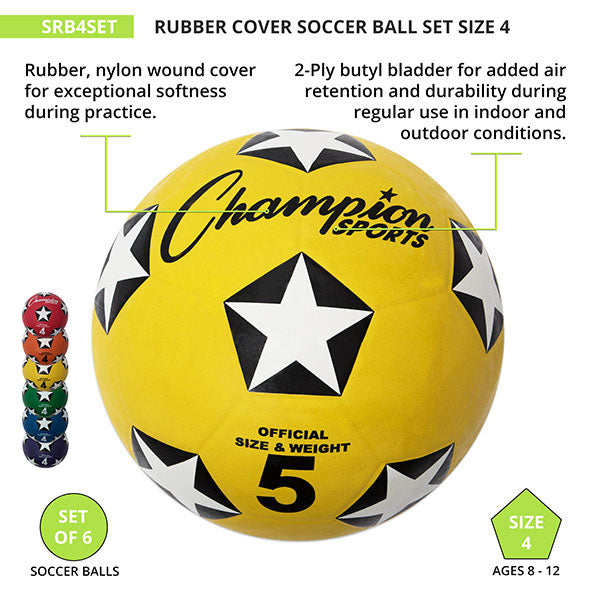 Colored Size 4 Soccer Balls | Set of 6 | Rugged Rubber Cover