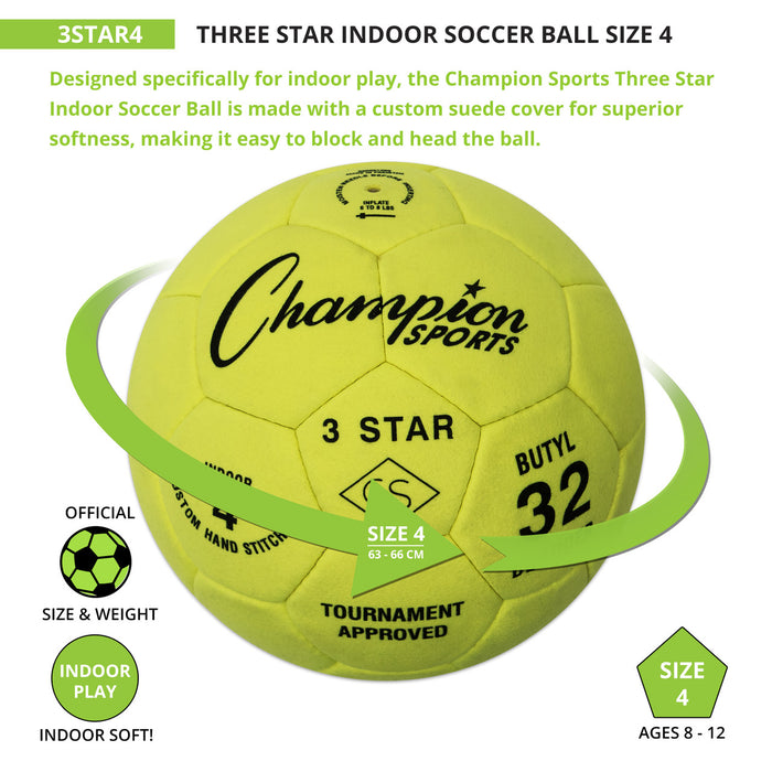 Yellow soccer ball with Champion Sports branding on a white background
