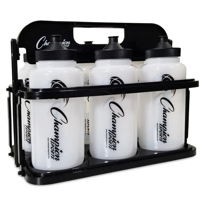 Set of white bottles with black caps in a black carrying case, featuring 'Champion' branding.