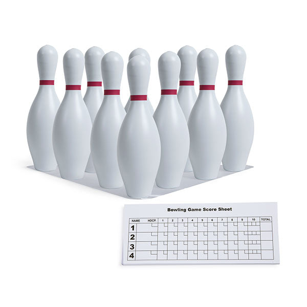 White Plastic Bowling Pin Set with Set Up Sheet