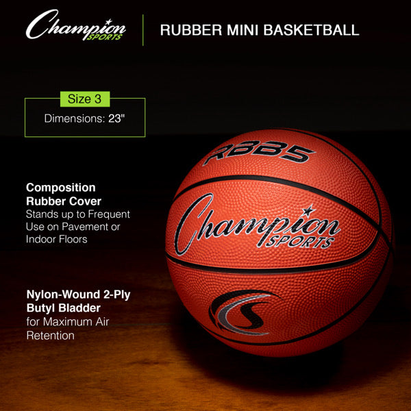 Set of 6 Champion Sports Mini Rubber Basketballs - 23" Circumference