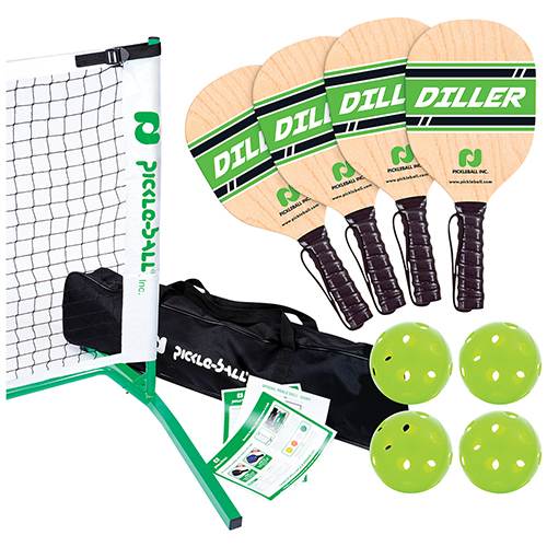 Diller Tournament 3.0 Pickleball Set - Net, Frame, 4 Wood Paddles