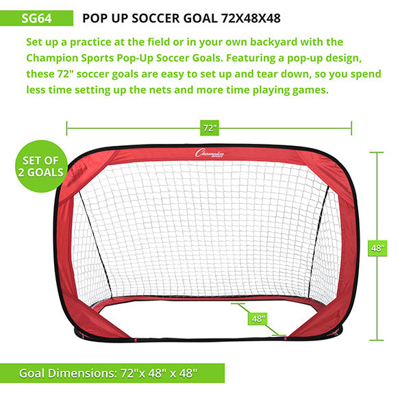 Champion Sports Popup Soccer Goals | Two Sizes Available | Set of 2